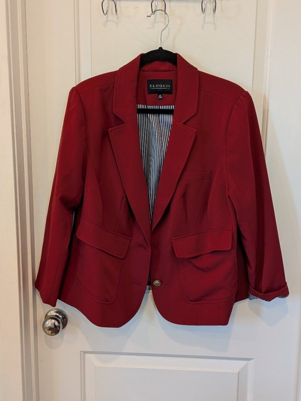 Eloquii Red Structured Blazer Jacket Size 16P Striped Lining